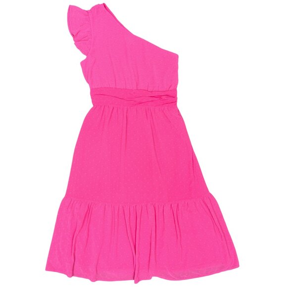 NWT Women's CHELSEA 28 Swiss Dot One-Shoulder Midi Dress "Pink Rouge" |‎ Size M - Picture 5 of 14